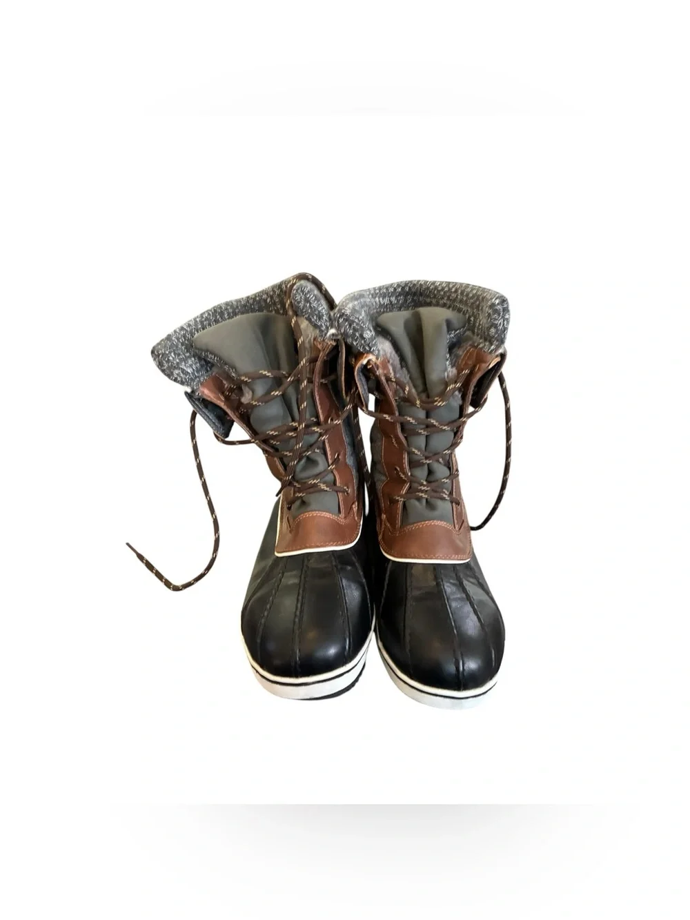 Dream Pairs Duck Boots Faux Fur Lace Up Winter Black Gray 10